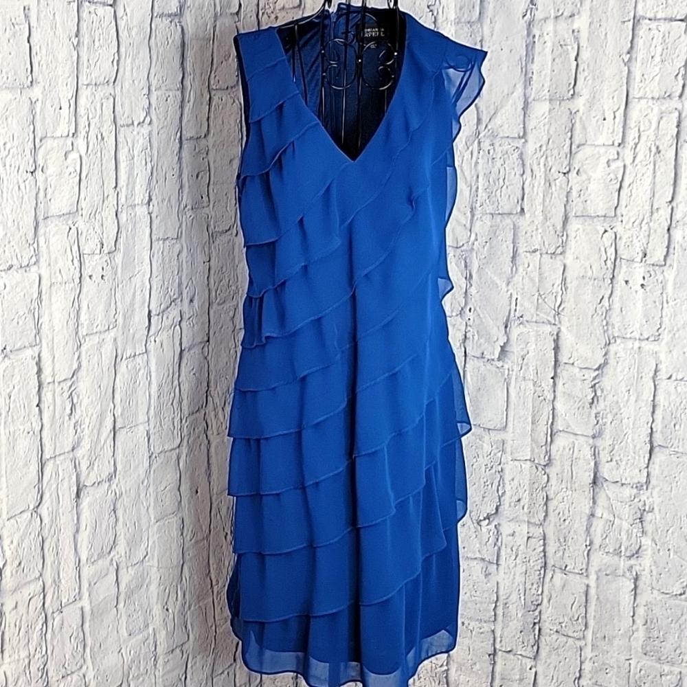 ADRIANNA‎ PAPELL Blue Ruffled Dress Size 8
